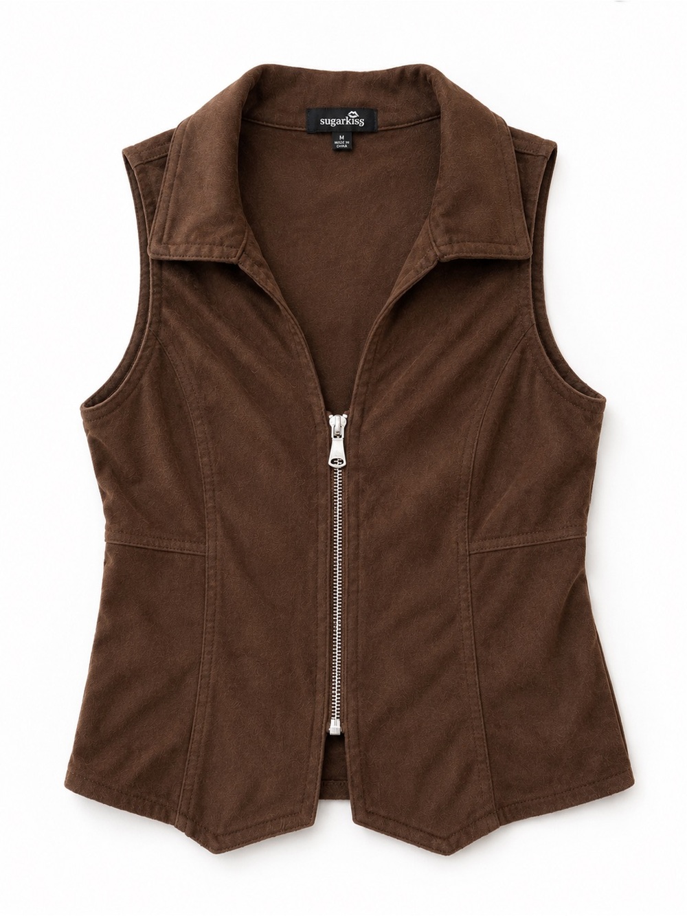 Brown Sleeveless Zip Vest - Classic Collared Layer